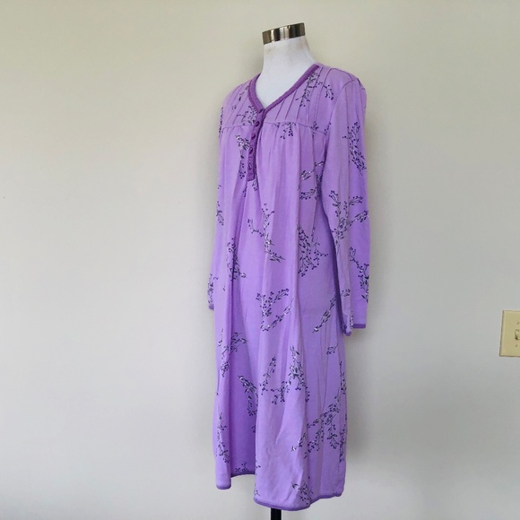 Nightgown Pullover Purple Floral Scoop Neck Long Sleeves CELESTIAL DREAMS - Picture 3 of 11